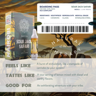 A deVINE Destinations Live Resin THC Cartridge from DeVINE Wellness stands by its box adorned with African savanna art. The backdrop, featuring acacia trees and a boarding pass, highlights travel-inspired vaping details for cannabis enthusiasts.