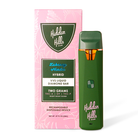 A green Hidden Hills Liquid Diamonds Disposable vape pen sits next to its colorful box labeled Zkittlezzy Nerdz Hybrid with THC info and Rechargeable Device. Enjoy Delta 8 quality in each puff.
