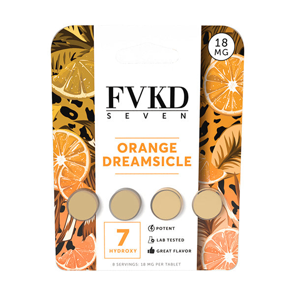 FVKD 7-OH Tablets Orange Dreamsicle flavor with 18mg potency, 4 tablets per pack, lab tested and potent.