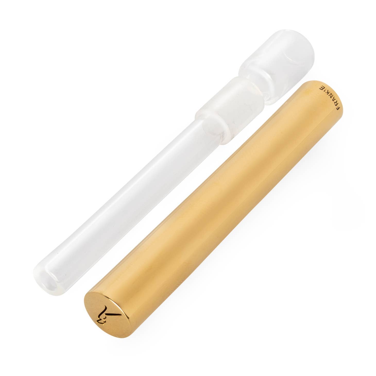 Ashtray + Pipe Set featuring a premium gold 1-hitter pipe with a built-in filter and a durable glass component.
